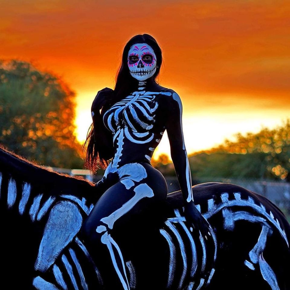 Spooky - body paint - skeleton - riding horse.jpg