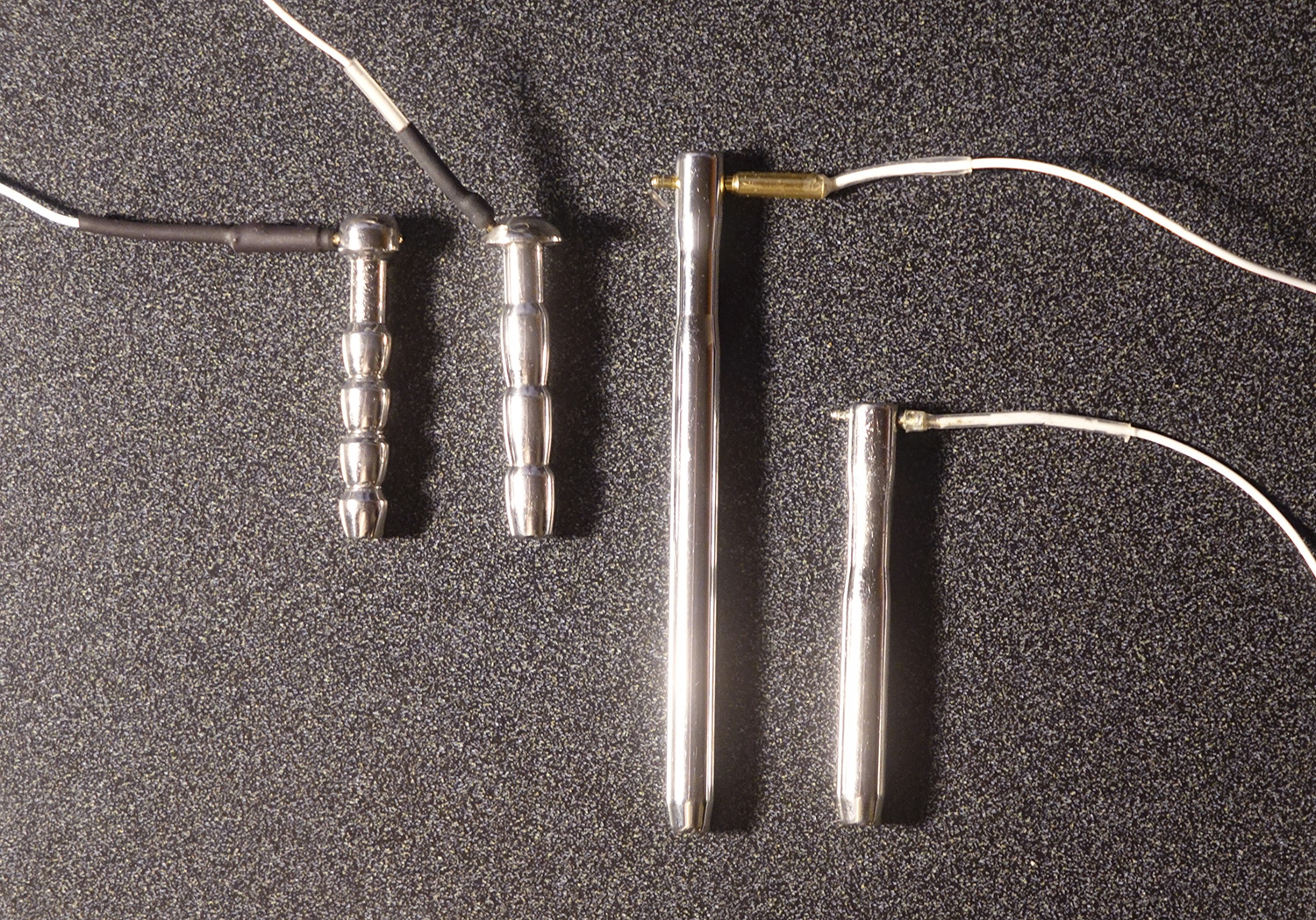 These are some of my hollow urethral electrodes. The 2nd from the left with the mushroom head is the one I used for my test.