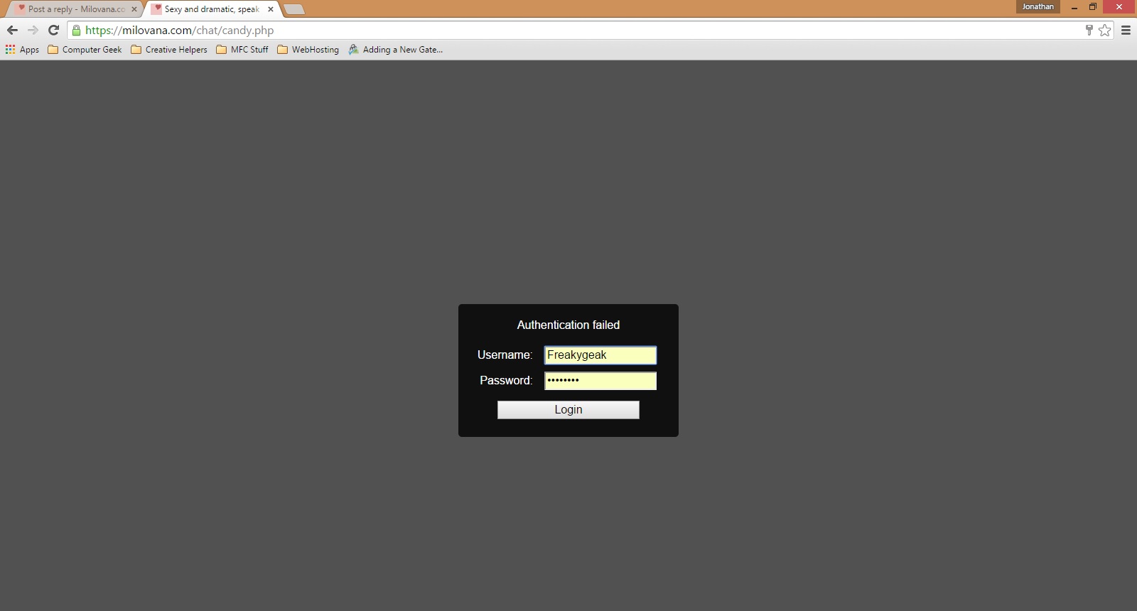 Screen shot of the error.